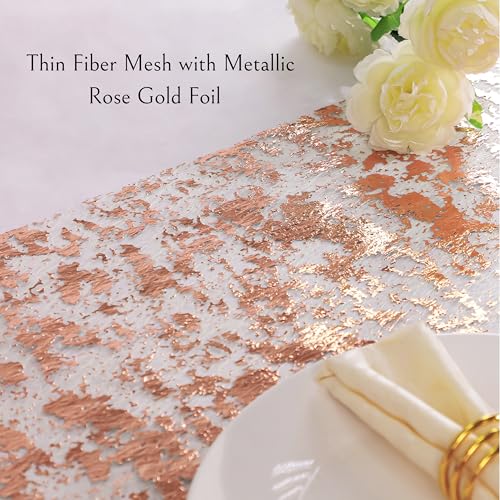 Snowkingdom 2 Pieces Rose Gold Table Runner 11\"x108\" Glitter Metallic Pink Thin Mesh Table Runner Sparkly Table Decorations for Wedding Bridal Shower Baby Shower Birthday Party