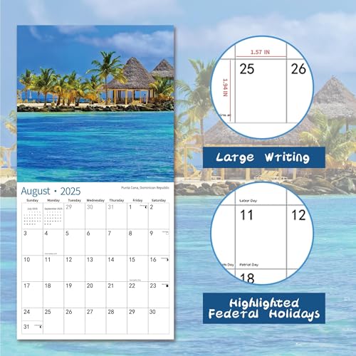 2025 Wall Calendar 14 Month November 2024 - December 2025 Monthly Calendar BEACHES 12\" x 24\" Opened Full Page Months Thick & Sturdy Paper for Gift Calendar Organizing & Planning