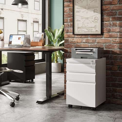 DEVAISE 3-Drawer Mobile File Cabinet (Under Office Desk) Assembled Except Casters Fits Letter/Standard Sizes White