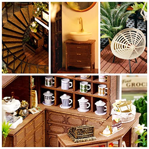 LannsoDIY Dollhouse Miniature Wooden Furniture Kit Doll House Kit with Dust Proof Cover and Music Box Mini Handmade Wooden Dollhouse Toys for Adult Gift (LV01)