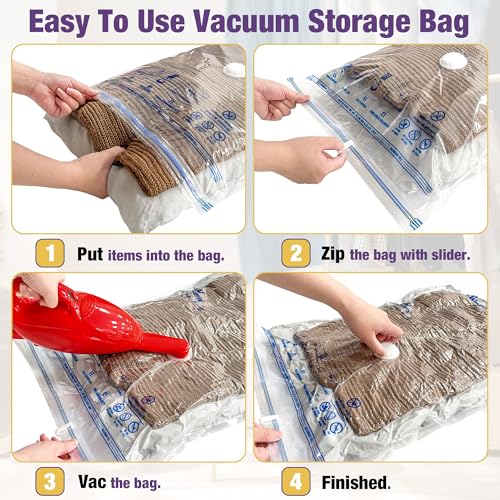 HIBAG Space Saver Bags Vacuum Storage Bags 10Pack Vacuum Bags Zipper Polypropylene (2 Jumbo 2 Large 2 Medium 2 Small 2 Roll-Up) With Pump (10-Combo)