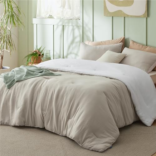 Bedsure Soft Comforter Set: Reversible Beige/White Full Bedding