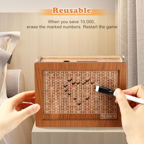 10000 Savings Challenge Box Cashbox Kakeibo Money Box Cash Vault Wooden Savings Box 10 000 Dollar Wooden Coin Digital Piggy Bank Wooden Money Save Box 10k Smash Caja De Ahorros 10000 Money Saver