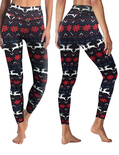 GAYHAY Christmas Leggings for Women - Soft Opaque Slim Tummy Control Printed Pants for Running Cycling Yoga