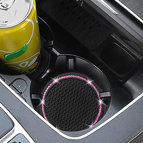 4 Pack Car Coasters Universal Vehicle Bling Car Coaster Cute Rhinestone Coaster for Cup Holders Interior Accessories 2.75'' Silicone Anti Slip Car Coasters for Women (Pink Crystal Circle)