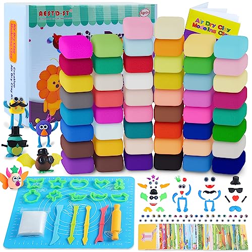 Air Dry Clay 50 Colors Modeling Clay for Kids DIY Model Magic Clay Molding Clay Kit with Sculpting Tools Non-Sticky Soft and Super Light Arts and Crafts Gift for Boys Girls Kids.