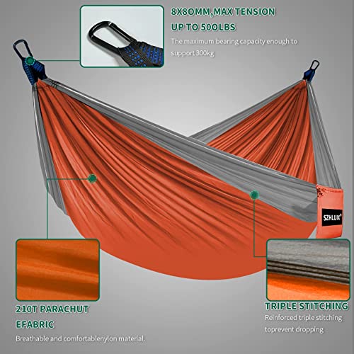 SZHLUX Camping Hammock Double & Single Portable Hammocks with 2 Tree Straps and Attached Carry Bag Great for Outdoor Indoor Beach Camping
