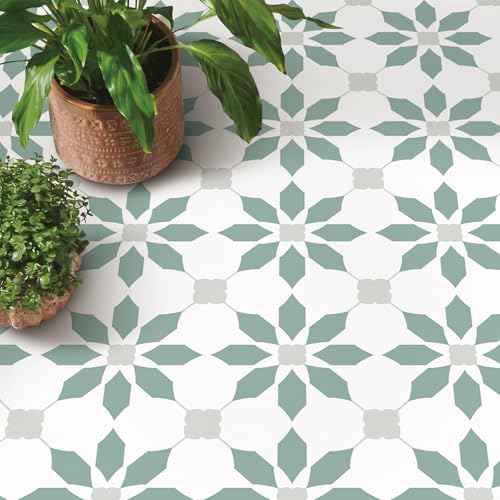 MORCART 8\" x 8\" Peel and Stick Floor Tile 20 PCS Vinyl Floor Tiles Removable and Waterproof Flooring Tiles for Renters Stick on Floor Tiles for Bathroom Kitchen Staircase (Aqua Blue)