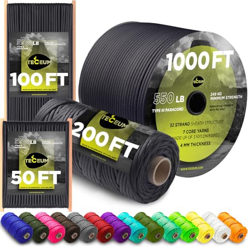 TECEUM Paracord Type III 550 Basalt – 100 ft – 4mm – Tactical Rope MIL-SPEC – Outdoor para Cord – Camping Hiking Fishing Gear – EDC Parachute Cord –Strong Survival Rope 409 N nw