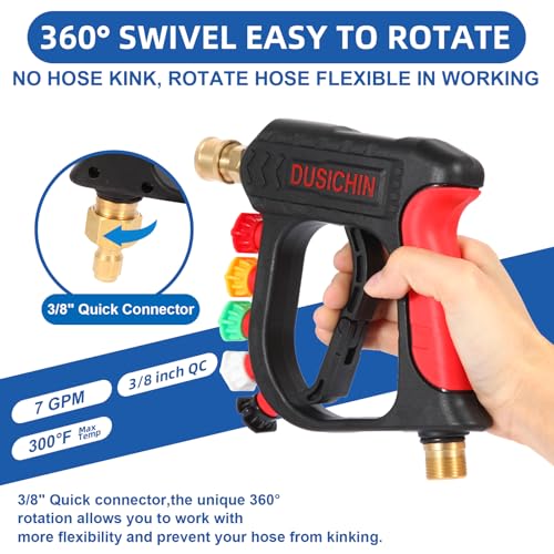 DUSICHIN Pressure Washer Short Wand High Power Spray Gun 5 Nozzle Tips Car Wash Foam Gun Foam Cannon Attachment 1/4\" Quick Connector Outlet 3/8'' M22-14mm M22-15mm Fitting Not Use with Garden Hose