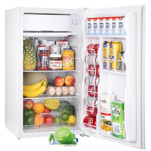 Upstreman 3.2 Cu.Ft Mini Fridge with Freezer Single Door Mini Fridge Adjustable Thermostat Mini Refrigerator for Dorm Office Bedroom White-BR321