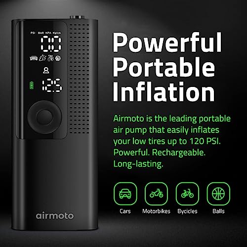 Airmoto Tire Inflator Portable Air Compressor - 3pack - Air Pump for Car Tires with Tire Pressure Gauge (120 PSI) - One Click Smart Pump Tire Inflator for Car Motorcycle Bicycle and More