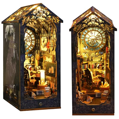ISSEVE DIY Book Nook Kit 3D Wooden Puzzle DIY Miniature House Kit for Book Nook Shelf Insert Decoration Magic Book House Stand Bookshelf Dollhouse for Adults with Sensor Light (Church of Books)
