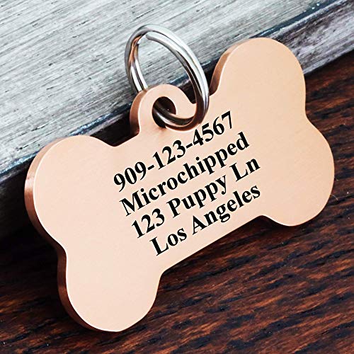 Ultra Joys Stainless Steel Pet ID Tag Dog Name Tags Personalized Front and Back Engraving Customized Dog Tags and Cat Tags Optional Engraved on Both Sides Bone Tag Floral Design Rose Large