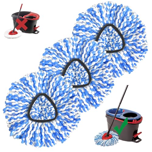 Koolstuffs Spin Mop Replacement Head 3 Pack Mop Replacement Head for Ocedar RinseClean 2-Tank System Easy Cleaning Microfiber Spin Mop Refills Machine Washable Blue