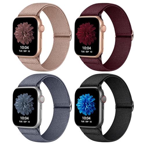 Stretchy Nylon Solo Loop Bands Compatible with Apple Watch 38mm 40mm 41mm 42mm 44mm 45mm 46mm 49mm Sport Elastic Wristbands Women Men Straps for iWatch Series 10/9/8/7/6/5/4/3/2/1/SE 2/Ultra/Ultra 2