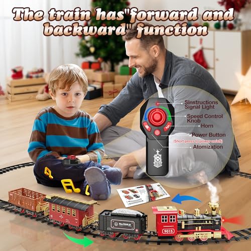 Hot Bee Train Set - Train Toys for Boys w/Smokes Lights & Sound Toy Train w/Steam Locomotive Train Carriages & Tracks Toddler Model Trains for 3 4 5 6 7 8+ Years Old Kids Birthday Gifts