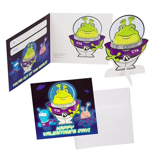 Kangaroo 28-Pack Alien Pop Out Valentines Day Cards with Envelopes & Stickers I Valentines Day Cards for Kids School I Party Favors I Exchange Valentines Cards for Kids Classroom