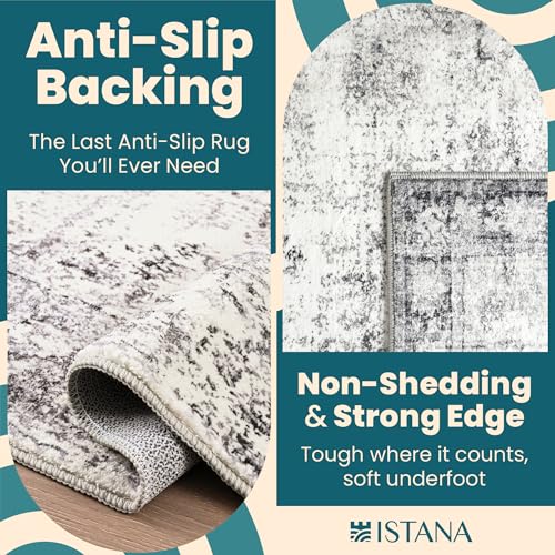 Istana Rug 2x3 - White Cream/Grey Area Rugs - Foldable Rug for Bedroom Floor - Non-Shedding Washable Living Room Rug - Anti-Slip Rubber Backed Rugs 2x3 - Area Rug for Dining Room w/Soft Microfiber