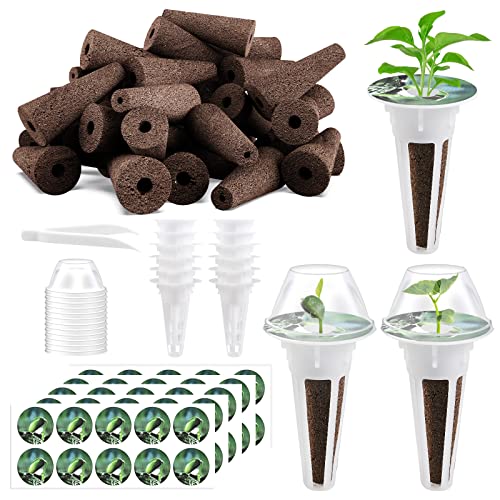 Tigvio 125pcs Seed Pods Kit for Aerogarden Hydroponics Garden Accessories for Starting System Compatible with Hydroponics Supplies from All Brands 50 Grow Sponges 50 Pod Labels