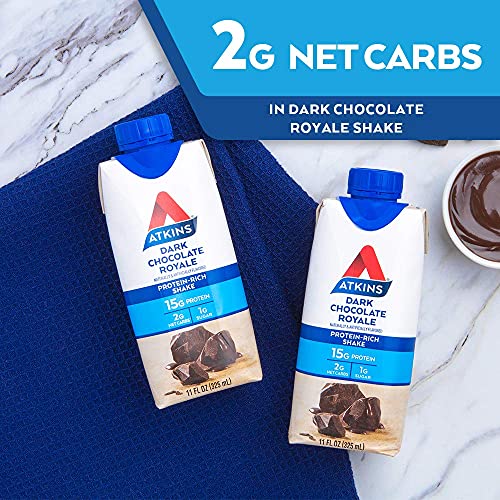 Atkins Dark Chocolate Royale Protein-Rich Shake Gluten Free Keto-Friendly 12 Count