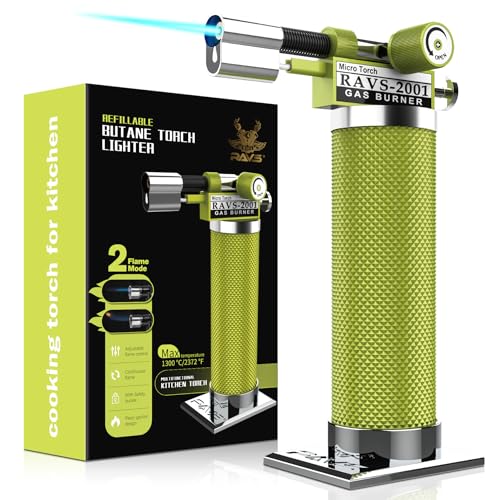 RAVS Butane Torch Lighter DUAL Flame Mode Kitchen Torch Cooking Torches Creme Brulee Torch lighters butane refillable Mini Torch Micro Torch Gifts for Men Soldering Torch Butane is Not Included