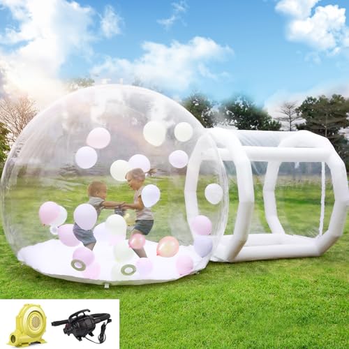 Inflatable Bubble House Dome for Kids Clear PVC Inflatable Bubble House Tent with Tunnel Bubble Balloon House with 750W Air Blower 600W Air Pump Inflatable Dome for Party (Clear 8.25 FT)