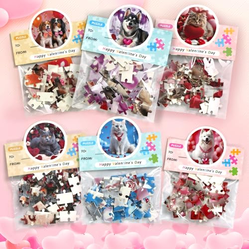 24 Packs Valentines Gifts Puzzle Cards for Kids Classroom Party Favor Classroom Exchange Gifts