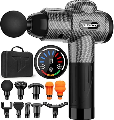 TOLOCO Massage Gun Deep Tissue Back Massager for Athletes with 10 Massage Heads Electric Muscle Percussion Massager for Any Pain Relief Mothers Day Gifts from Mom Carbon