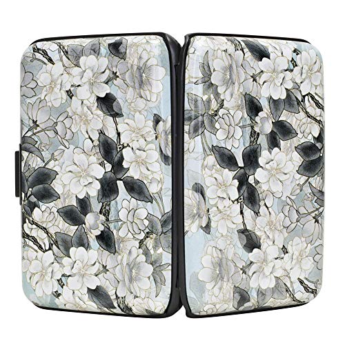 ELFISH Mini RFID Aluminum Wallet Credit Cards Holder Business Card Case Metal ID Case for Men Women (White Lotus)