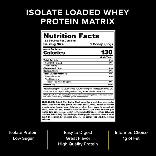 Universal Nutrition Animal Whey Isolate Loaded Whey Protein Powder Supplement Brownie Batter 4 Pound