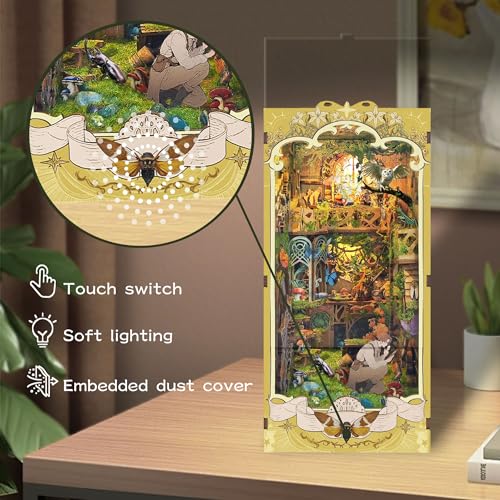 SUDOPOR DIY Book Nook Kit New DIY Dollhouse Booknook Bookshelf Insert Decor 3D Wooden Puzzles with LED Book Nook Miniature Kit Birthday Easter Home Decor for Teens Adult-Insects Story