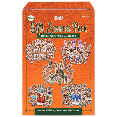 Wanderers Emporium Hard Flat Minis for DND Miniatures with Bases | 28mm - 32mm Scale Dungeons and Dragons Starter Set 5e (DM Starter Pack 183 Miniatures)