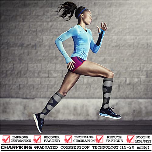 CHARMKING Compression Socks for Women & Men (8 Pairs) 15-20 mmHg Graduated Copper Support Socks are Best for Pregnant Nurses - Boost Performance Circulation Knee High & Wide Calf (L/XL Multi 17)