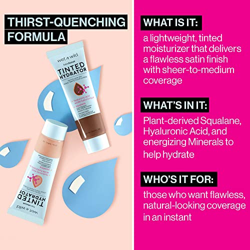 wet n wild Bare Focus Tinted Hydrator Matte Finish Deep | Oil-Free | Moisturizing Makeup | Hyaluronic Acid | Sheer To Medium Coverage (Pack of 2)