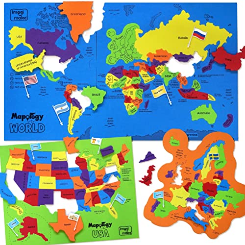 Imagimake Mapology US & World Map Puzzle- Geography for kids-United States Puzzle with Capitals- Flags of the world-Learning & Education Toys for Kids 5-7-Gift for 5 6 7 8 & 9 Year Old Boys & Girls