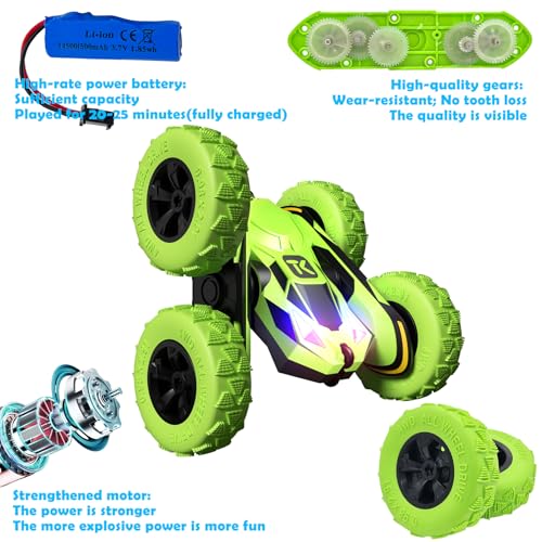 Threeking RC Stunt Cars Remote Control Car Double-Sided Driving 360-degree Flips Rotating Car Toy Presents Gifts for Boys Girls Ages 6+ Green