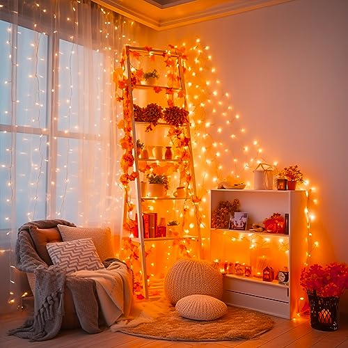 JMEXSUSS Connectable 33ft Orange Christmas String Lights Indoor 100 LED Orange Lights Outdoor for Fall 8 Modes Thanksgiving Lights Plug in Clear Wire for Christmas Tree Party Decoration