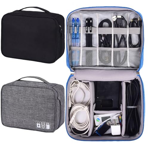 Electronics Organizer Waterproof Portable Digital Storage Bag Travel Cable Organizer Bag Electronic Accessories Case Cable Charger Organizer Case grey