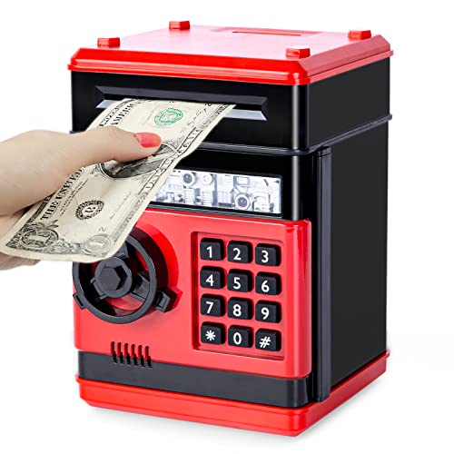 Refasy Children Toy for 5-7 Year Old Girls Piggy Banks Toy for 8-16 Year Old Girls Boys Birthday Gifts Toy Gifts for Kids Coin ATM Electronic Piggy Banks Toys Great Christmas Ideas for Kids Red