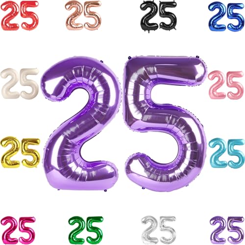25 Balloon Number Purple Number 25th Birthday Balloons 40 Inch 25 or 52 Years Old Purple Birthday Decorations for Men Women 25th Anniversary Decorations