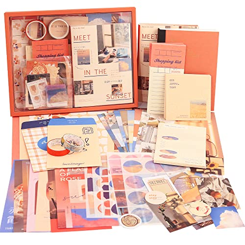 348 Pcs Scrapbooking Supplies Kit Vintage Aesthetic Scrapbook Kit for Bullet Junk Journal Stationery A6 Grid Notebook DIY Journaling Supplies Birthday Craft Gift for Teen Girl Kid Women