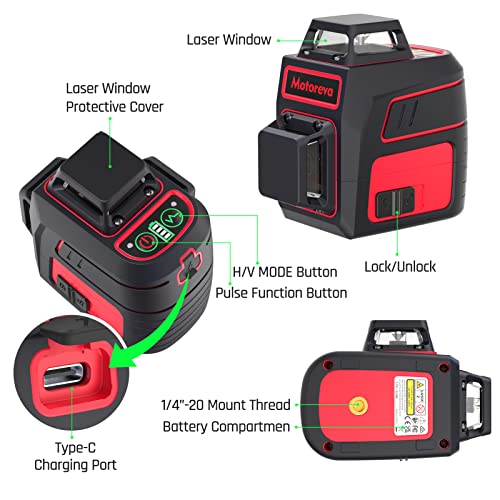 Laser Level 100 feet Self Leveling Laser Level Green Cross Line Self leveling 4 Brightness Adjustment Manual Self leveling and Pulse Mode IP54 Waterproof Battery Carrying Bag Included