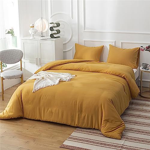 Cottonight Mustard Yellow Comforter Sets King Solid Dark Yellow Bedding Comforter Set Deep Yellow Cozy Blanket Quilts Women Men Durable Modern Style Mustsard Bedding Set for Adults Teens