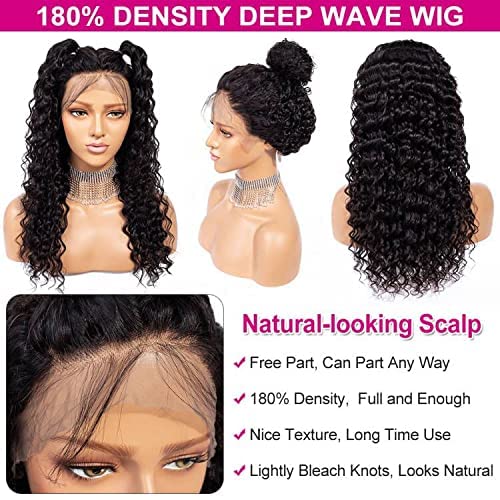 Pizazz Human Hair Lace Front Wigs for Black Women 150% Density Brazilian Deep Wave Lace Front Wig with Baby Hair Pre Plucked Bleached Knots(14'')