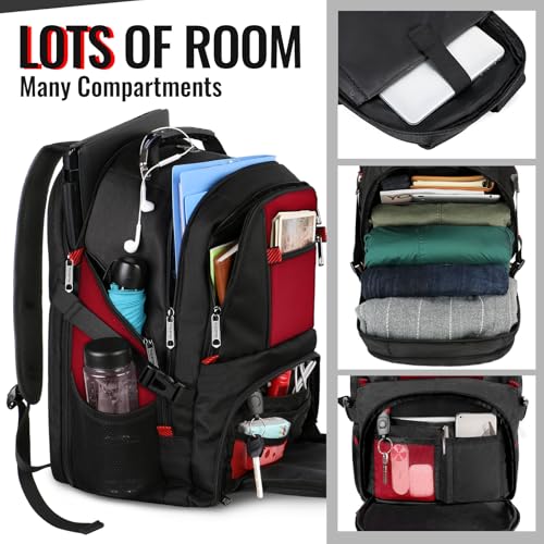 Large Laptop Backpack TSA Approved Backpacks with USB Charging Port Durable Travel Backpacks College School Bookbag Computer Bag with Laptop Compartment for Women Men Fits 17 Inch Laptop Red