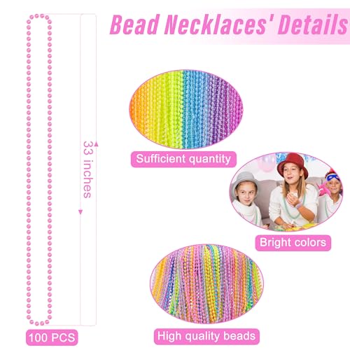 EOBOH 100PCS Mardi Gras Beads 6 Kinds Colorful Bead Necklaces Bulk 33\" Metallic Round Beads Accessories Bead Necklace Mardi Gras Holiday Events Parade Throws Party Decor Supplies Favors