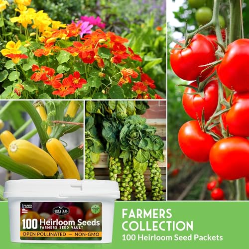 Survival Garden Seeds Farmer Seed Vault - 100 Packets Non-GMO Heirloom Vegetable Fruits Herb Seed Varieties for Planting a Victory Garden - Plant & Grow Survival Food - Emergency Preparedness Gear