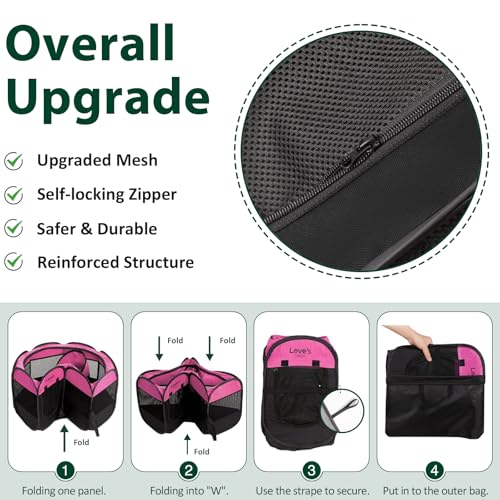 Love's cabin Pet Puppy Dog Playpen Small Dog Tent Crates Cage Indoor/Outdoor Portable Playpen for Dog and Cat Foldable Pop Up Dog Kennel Playpen with Carring Case Removable Zipper Top Pink