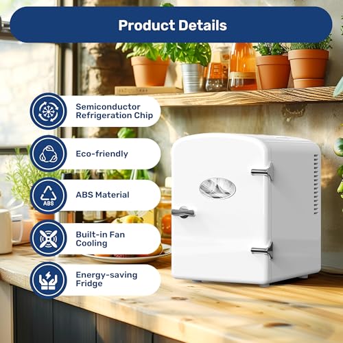Simple Deluxe 6L/9 Can Mini Fridge with Observation Window Portable Cooler & Warmer Freon-Free Small Refrigerator Compact Fridge for Skincare Beverage Food Cosmetics White